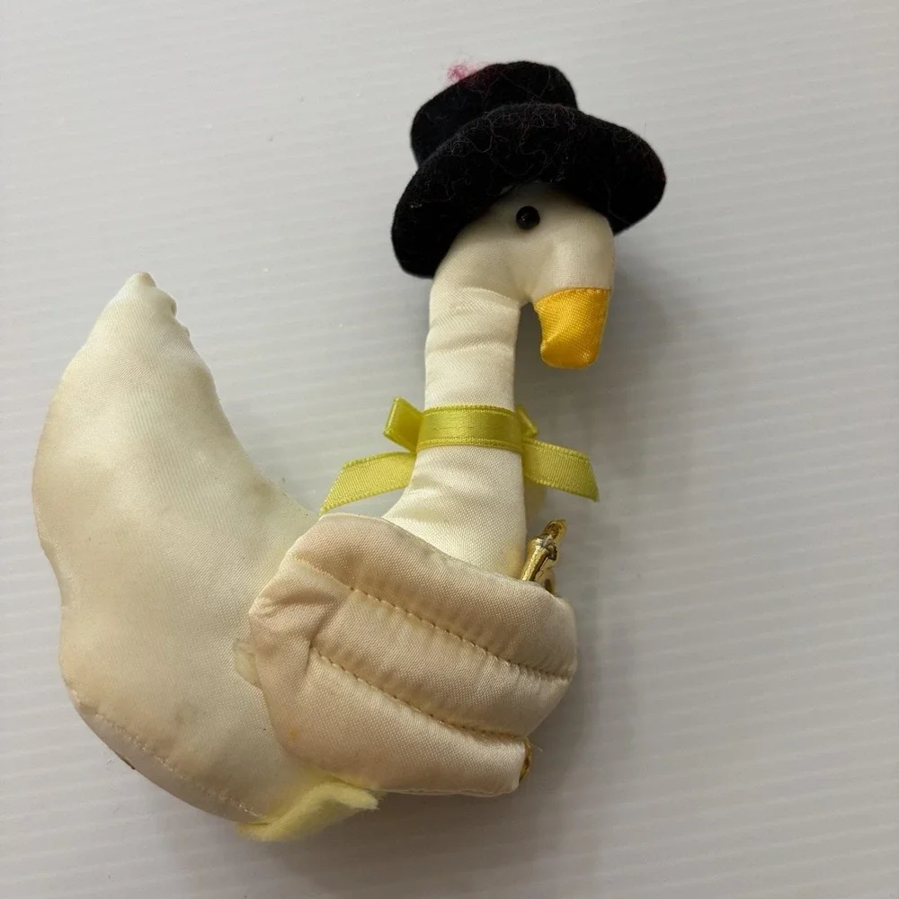Vintage Fabric Swan Goose Christmas Ornament Top Hat Trumpet Musician